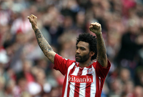 Stoke City's Jermaine Pennant celebrates scoring their second goal against Arsenal during the Premiership football match at The Brittania Stadium in Stoke on May 8, 2011. AFP PHOTO / Adrian Dennis