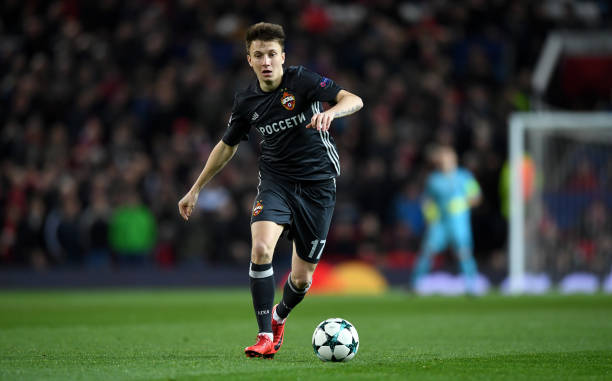 MANCHESTER, ENGLAND - DECEMBER 05: Aleksandr Golovin of CSKA Moskva during the UEFA Champions League group A match between Manchester United and CSKA Moskva at Old Trafford on December 5, 2017 in Manchester, United Kingdom. (Photo by Gareth Copley/Getty Images)