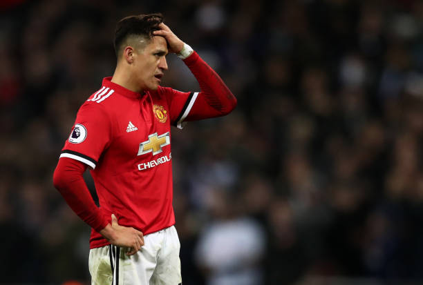 LONDON, ENGLAND - JANUARY 31: A dejected looking Alexis Sanchez of Manchester United during the Premier League match between Tottenham Hotspur and Manchester United at Wembley Stadium on January 31, 2018 in London, England. (Photo by Catherine Ivill/Getty Images)