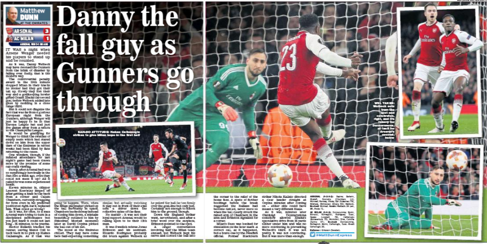 16 march 2018 Daily Express danny welbeck dive match report