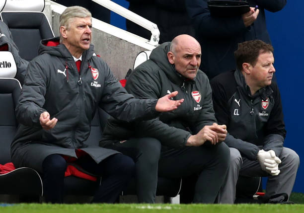 BRIGHTON, ENGLAND - MARCH 04: Arsene Wenger, Manager of Arsenal reacts during the Premier League match between Brighton and Hove Albion and Arsenal at Amex Stadium on March 4, 2018 in Brighton, England. (Photo by Catherine Ivill/Getty Images)