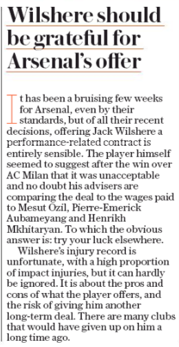sunday telegraph 11 march 2018 wilshere