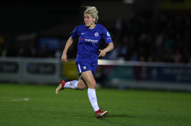KINGSTON UPON THAMES, ENGLAND - MARCH 28: Millie Bright of Chelsea during the UEFA Womens Champions League Quarter-Final Second Leg between Chelsea Ladies and Montpellier at The Cherry Red Records Stadium on March 28, 2018 in Kingston upon Thames, England. (Photo by Catherine Ivill/Getty Images)