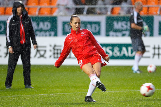 NAGANO, JAPAN - OCTOBER 22: Lia Walti of Switzerland warms up prior to the international friendly match between Japan and Switzerland at Nagano U Stadium on October 22, 2017 in Nagano, Japan. (Photo by Ken Ishii/Getty Images)