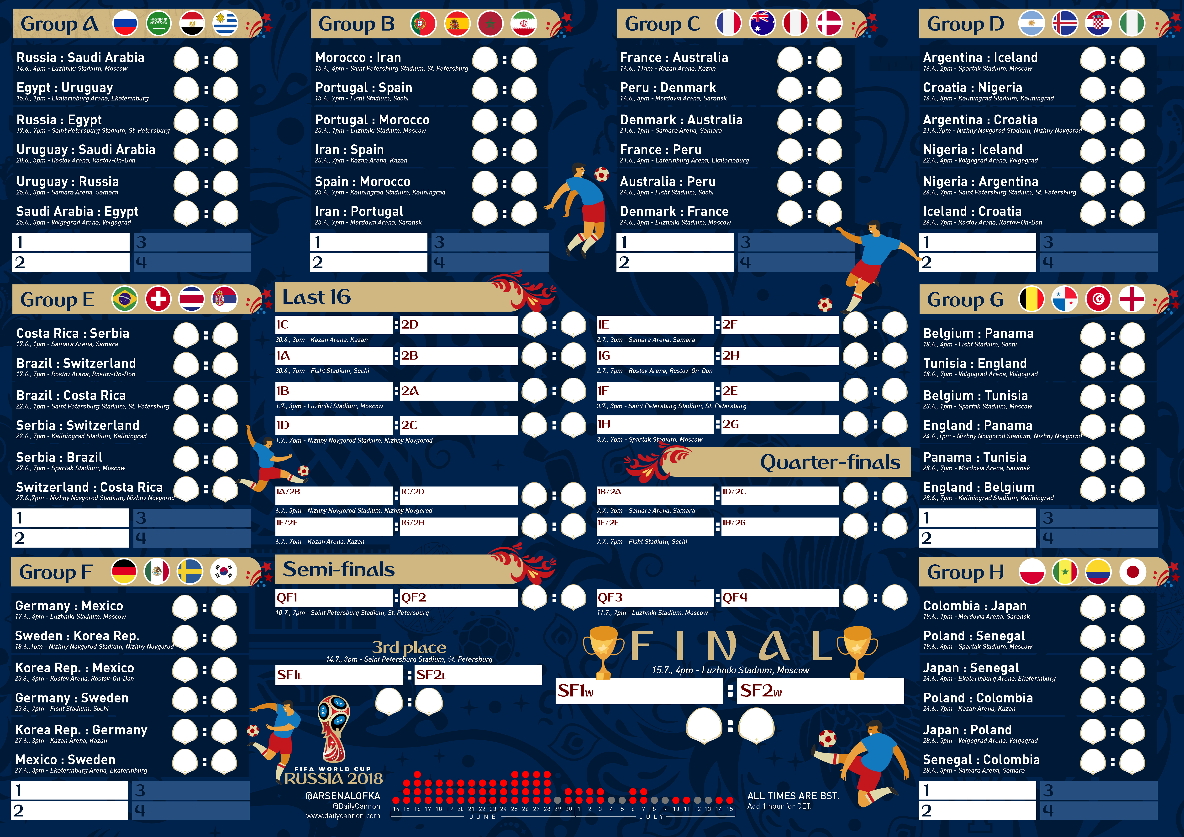 FREE PRINTABLES: World Cup 2018 Fixtures Wallcharts