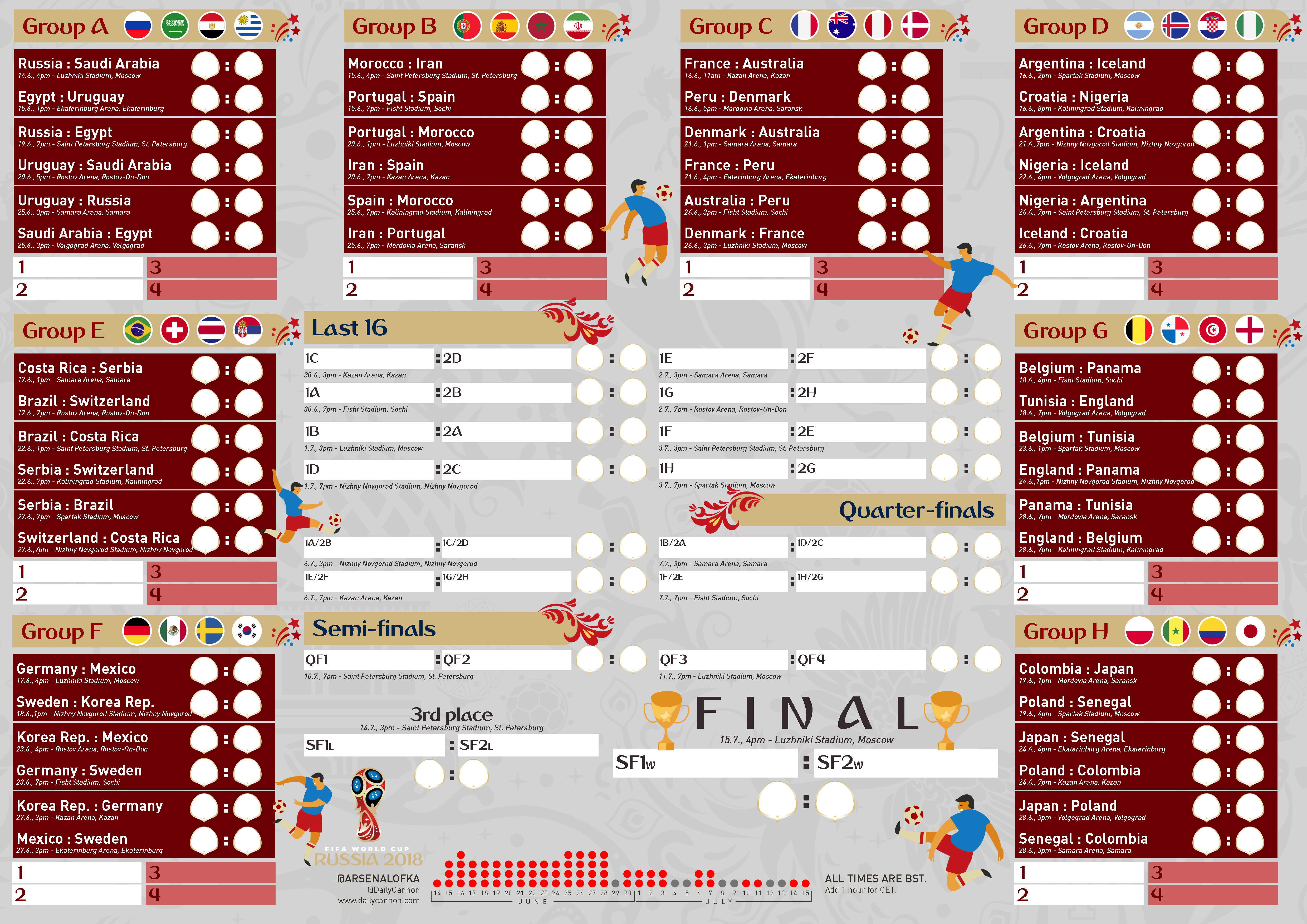 FREE PRINTABLES World Cup 2018 Fixtures Wallcharts