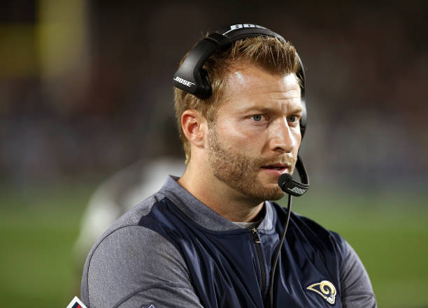 OS ANGELES, CA - JANUARY 06: Head Coach Sean McVay of the Los Angeles Rams looks on from the sidelines during the NFC Wild Card Playoff Game against the Atlanta Falcons at the Los Angeles Coliseum on January 6, 2018 in Los Angeles, California. (Photo by Sean M. Haffey/Getty Images)
