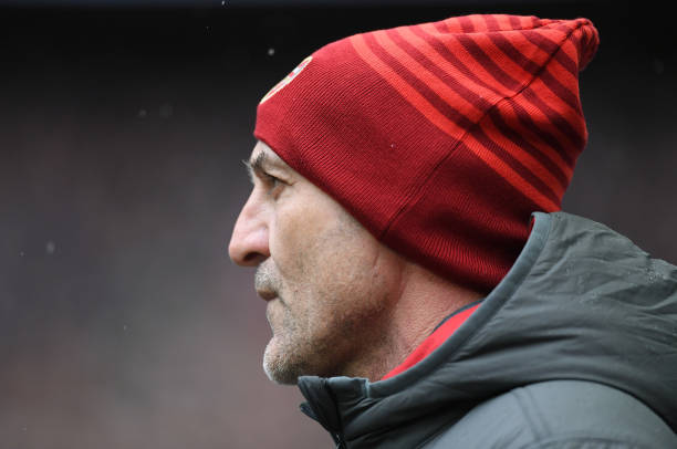 LONDON, ENGLAND - FEBRUARY 10: Steve Bould of Arsenal looks on during the Premier League match between Tottenham Hotspur and Arsenal at Wembley Stadium on February 10, 2018 in London, England. (Photo by Laurence Griffiths/Getty Images)