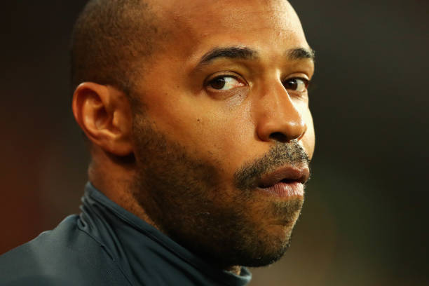 BRUSSELS, BELGIUM - AUGUST 31: Thierry Henry assistant manager of Belgium looks on prior to the FIFA 2018 World Cup Qualifier between Belgium and Gibraltar at Stade Maurice Dufrasne on August 31, 2017 in Liege, Belgium. (Photo by Dean Mouhtaropoulos/Getty Images)
