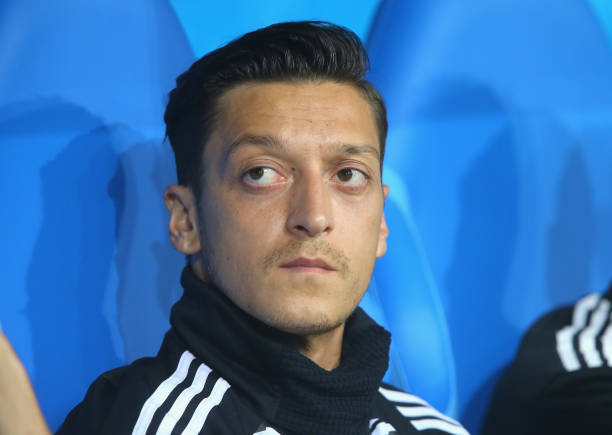 SOCHI, RUSSIA - JUNE 23: Mesut Oezil of Germany sit on the team bench during the 2018 FIFA World Cup Russia group F match between Germany and Sweden at Fisht Stadium on June 23, 2018 in Sochi, Russia. (Photo by Alexander Hassenstein/Getty Images)