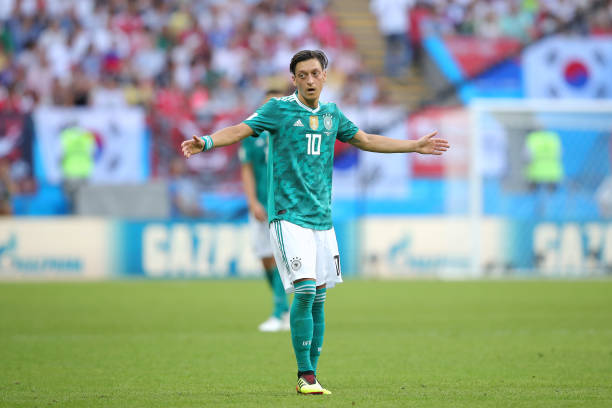 KAZAN, RUSSIA - JUNE 27: Mesut Oezil of Germany looks dejected following his sides defeat in the 2018 FIFA World Cup Russia group F match between Korea Republic and Germany at Kazan Arena on June 27, 2018 in Kazan, Russia. (Photo by Alexander Hassenstein/Getty Images, )