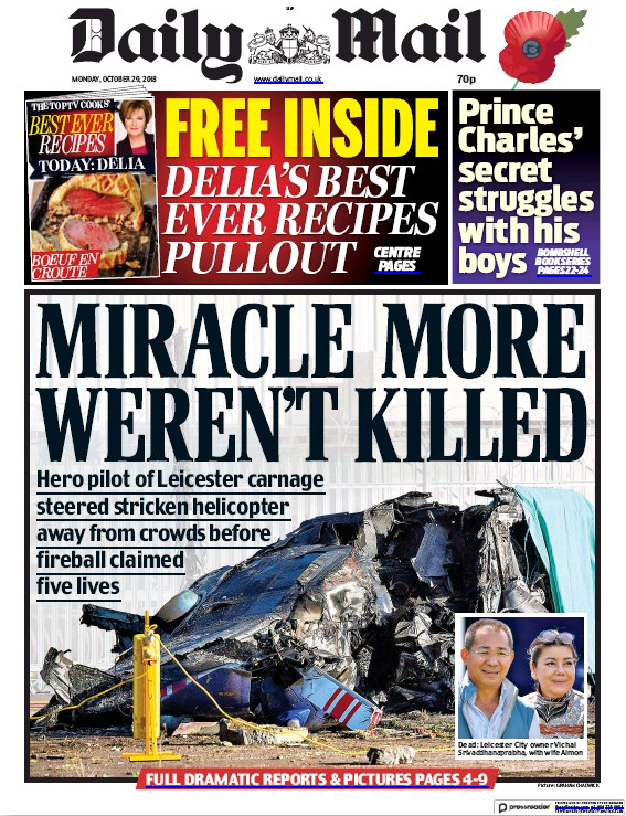 Daily Mail front page 29 October 2018