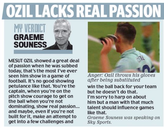 Graeme Souness in the Daily Mail, 29 October 2018