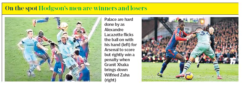 Crystal Palace v Arsenal, Daily Telegraph, SPORT, 29 October 2018