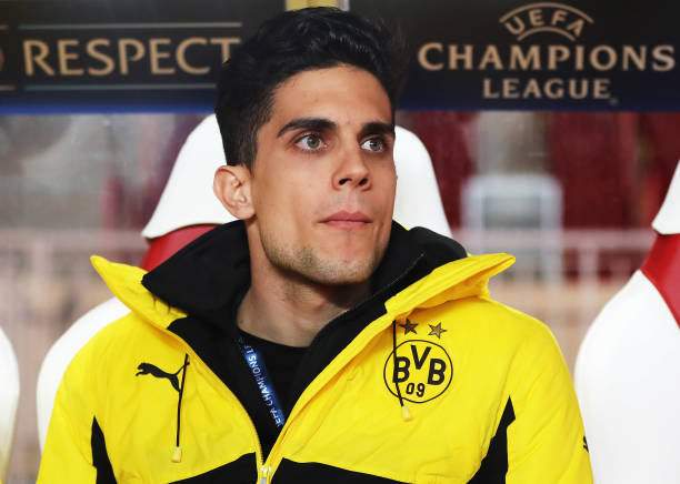 MONACO - APRIL 19: Marc Bartra of Borussia Dortmund who was injured in last weeks bus bombing sits on the bench before the UEFA Champions League Quarter Final second leg match between AS Monaco and Borussia Dortmund at Stade Louis II on April 19, 2017 in Monaco, Monaco. (Photo by Alex Grimm/Bongarts/Getty Images )