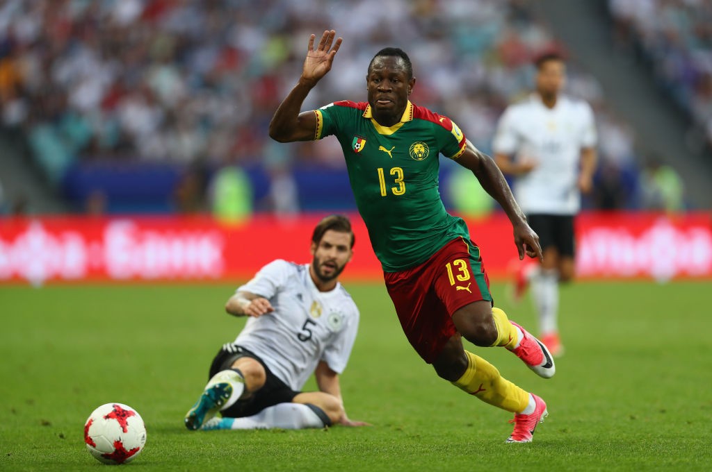 SOCHI, RUSSIA - JUNE 25: Christian Bassogog of Cameroon in action during the FIFA Confederations Cup Russia 2017 Group B match between Germany and Cameroon at Fisht Olympic Stadium on June 25, 2017 in Sochi, Russia. (Photo by Dean Mouhtaropoulos/Getty Images)