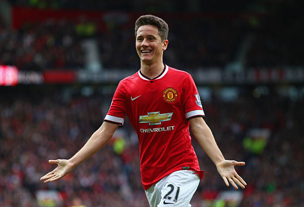 MANCHESTER, ENGLAND - MAY 17: Ander Herrera of Manchester United celebrates as he scores their first goal during the Barclays Premier League match between Manchester United and Arsenal at Old Trafford on May 17, 2015 in Manchester, England. (Photo by Clive Rose/Getty Images)