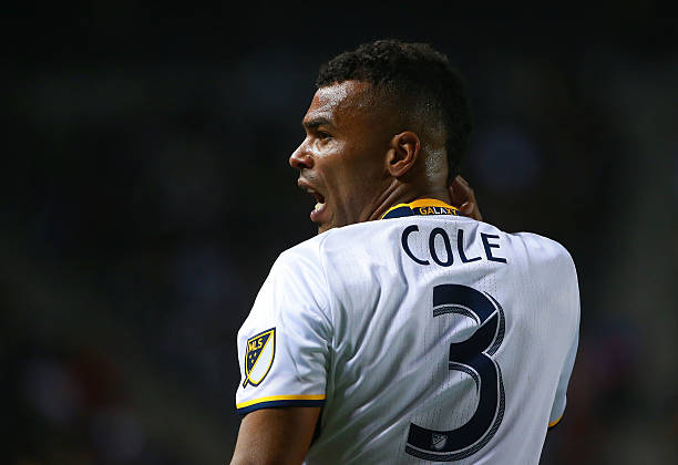 CARSON, CA - MARCH 06: Ashley Cole #3 of Los Angeles Galaxy shouts at an official after taking a hand to the face from a D.C. United player during the first half of their MLS match at StubHub Center on March 6, 2016 in Carson, California. There was no foul called on the play against D.C. United. (Photo by Victor Decolongon/Getty Images)