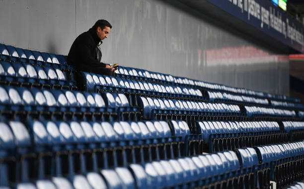 WEST BROMWICH, ENGLAND - MAY 12: Gary Neville is seen in the stands prior to the Premier League match between West Bromwich Albion and Chelsea at The Hawthorns on May 12, 2017 in West Bromwich, England.  (Photo by Michael Regan/Getty Images)