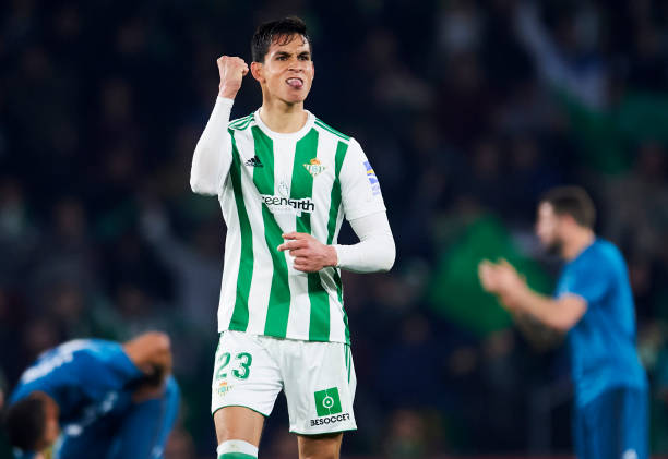 SEVILLE, SPAIN - FEBRUARY 18: Aissa Mandi of Real Betis celebrates after scoring goal during the La Liga match between Real Betis and Real Madrid at Benito Villamrin stadium on February 18, 2018 in Seville, Spain. (Photo by Aitor Alcalde/Getty Images)