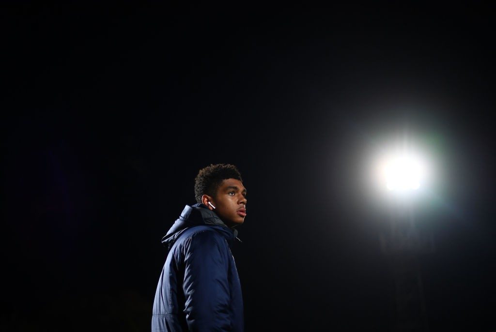 CHELTENHAM, ENGLAND - OCTOBER 30: Tyreece John-Jules of Arsenal U21 walks the pitch prior to kick off during the Checkatrade Trophy match between Cheltenham Town and Arsenal U21 at Whaddon Road on October 30, 2018 in Cheltenham, England. (Photo by Harry Trump/Getty Images)