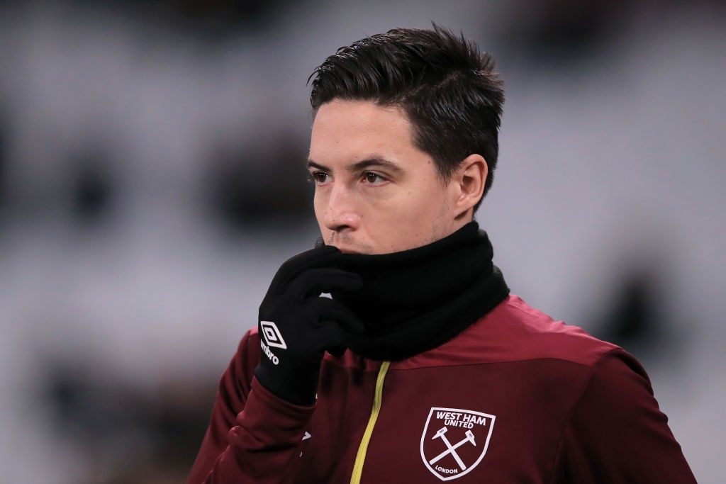 LONDON, ENGLAND - JANUARY 02: Samir Nasri of West Ham United looks on during the warm up prior to the Premier League match between West Ham United and Brighton & Hove Albion at London Stadium on January 2, 2019 in London, United Kingdom. (Photo by Marc Atkins/Getty Images)