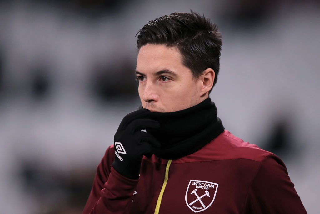 LONDON, ENGLAND - JANUARY 02: Samir Nasri of West Ham United looks on during the warm up prior to the Premier League match between West Ham United and Brighton & Hove Albion at London Stadium on January 2, 2019 in London, United Kingdom. (Photo by Marc Atkins/Getty Images)