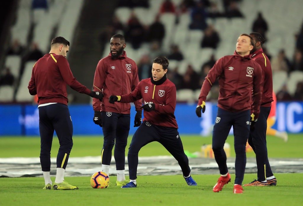 LONDON, ENGLAND - JANUARY 02: Samir Nasri of West Ham United warms up prior to the Premier League match between West Ham United and Brighton & Hove Albion at London Stadium on January 2, 2019 in London, United Kingdom. (Photo by Marc Atkins/Getty Images)
