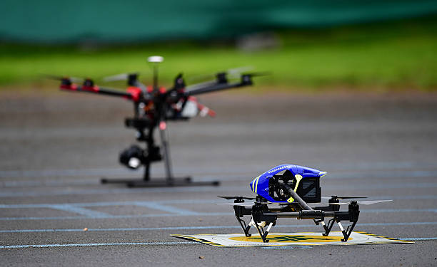 CHANTILLY, FRANCE - JUNE 15: Police drones are prepared during a training session at Stade du Bourgognes ahead of the UEFA Euro 2016 match against Wales on June 15, 2016 in Chantilly, France. (Photo by Dan Mullan/Getty Images)