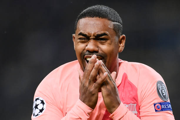 Barcelona's Brazilian midfielder Malcom reacts after opening the scoring during the UEFA Champions League group B football match Inter Milan vs Barcelona on November 6, 2018 at San Siro stadium in Milan. (Photo by Marco BERTORELLO / AFP)