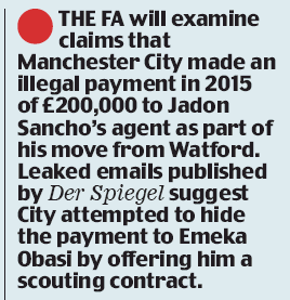 190227 daily mail jadon sancho manchester city agent payment