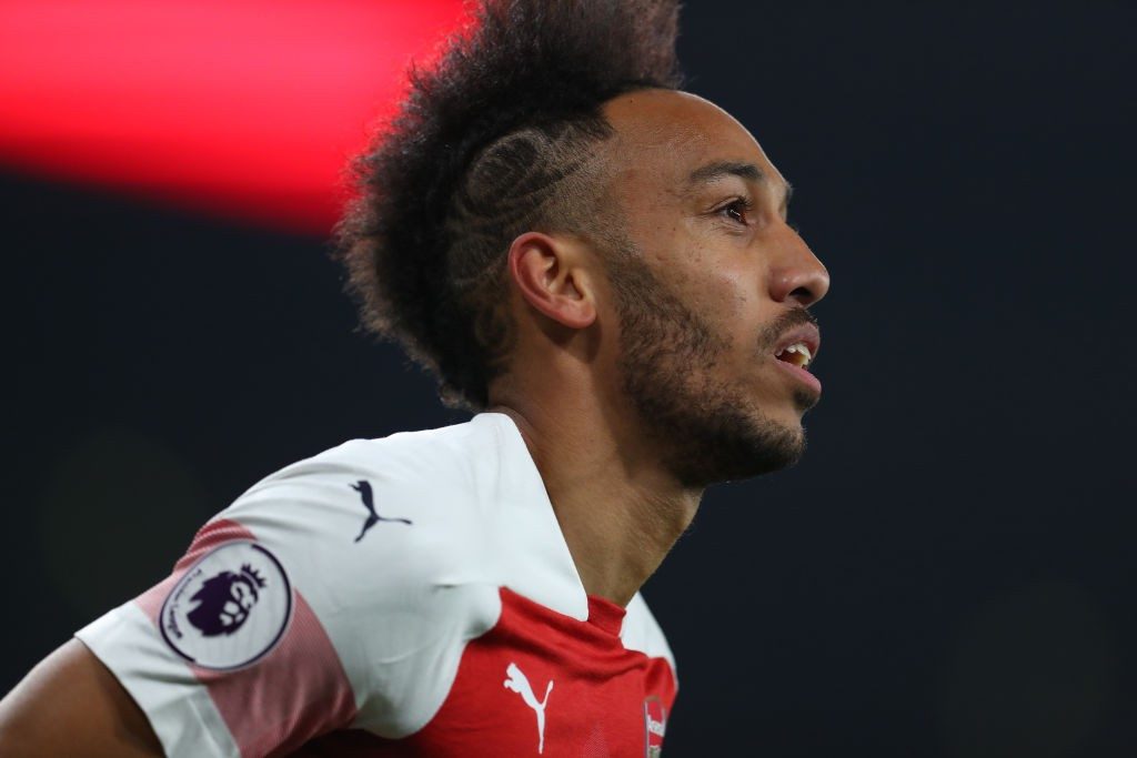 LONDON, ENGLAND - FEBRUARY 27: Pierre-Emerick Aubameyang of Arsenal during the Premier League match between Arsenal FC and AFC Bournemouth at Emirates Stadium on February 27, 2019 in London, United Kingdom. (Photo by Catherine Ivill/Getty Images)