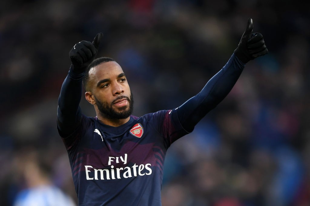 HUDDERSFIELD, ENGLAND - FEBRUARY 09: Alexandre Lacazette of Arsenal acknowledges fans following the Premier League match between Huddersfield Town and Arsenal FC at John Smith's Stadium on February 9, 2019 in Huddersfield, United Kingdom. (Photo by Michael Regan/Getty Images)
