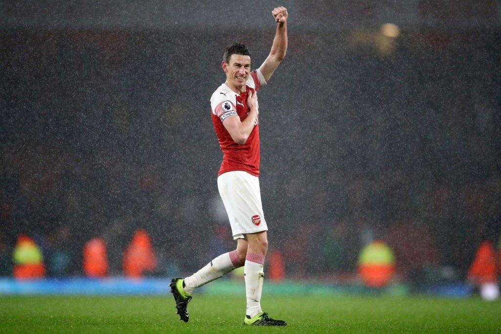 LONDON, ENGLAND - MARCH 10: Laurent Koscielny of Arsenal celebrates victory following the Premier League match between Arsenal FC and Manchester United at Emirates Stadium on March 10, 2019, in London, United Kingdom. (Photo by Julian Finney/Getty Images)