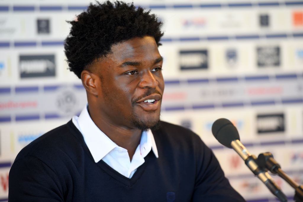 FC Girondins de Bordeaux' newly recruited player, English forward Josh Maja gives a press conference during his official presentation on January 28, 2019 at the Haillan training centre near Bordeaux, southwestern France. - Maja, a former Sunderland player, has signed a four-and-a-half year deal with the French Ligue 1 side. (Photo by NICOLAS TUCAT / AFP / Getty Images)