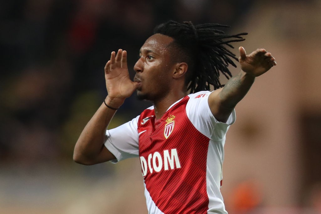 Monaco's Portuguese forward Gelson Martins celebrates after scoring during the French L1 football match Monaco vs Lyon on February 24, 2019 at the 'Louis II Stadium' in Monaco. (Photo by VALERY HACHE / AFP / Getty Images)