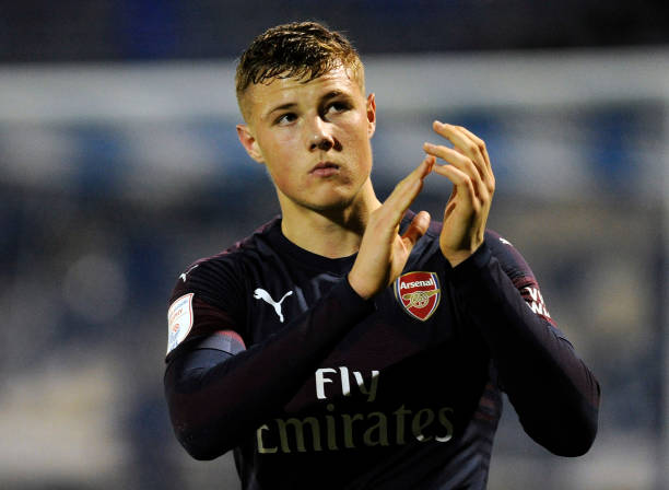 PORTSMOUTH, ENGLAND - DECEMBER 04: Daniel Ballard of Arsenal applauds fans after the Checkatrade Trophy match between Portsmouth and Arsenal U21 at Fratton Park on December 04, 2018 in Portsmouth, England. (Photo by Alex Burstow/Getty Images)