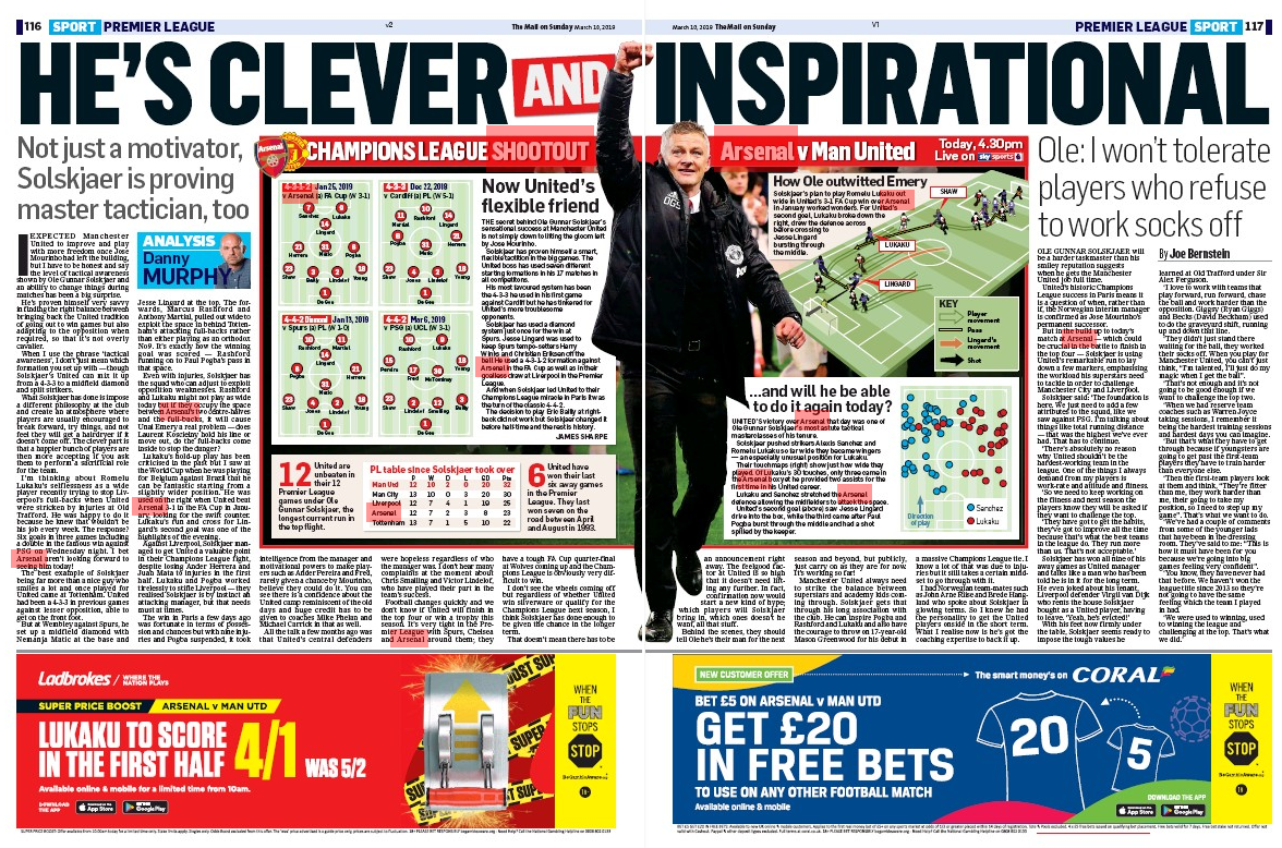 10 March 2019 Mail on Sunday's Arsenal v Manchester United pre-match coverage