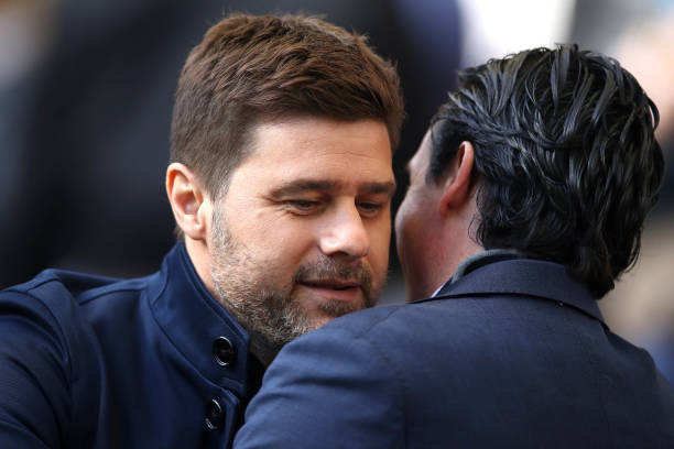 "You're so f**ked next season when VAR comes in" LONDON, ENGLAND - MARCH 02: Mauricio Pochettino, Manager of Tottenham Hotspur greets Unai Emery, Manager of Arsenal prior to the Premier League match between Tottenham Hotspur and Arsenal FC at Wembley Stadium on March 02, 2019 in London, United Kingdom. (Photo by Julian Finney/Getty Images)