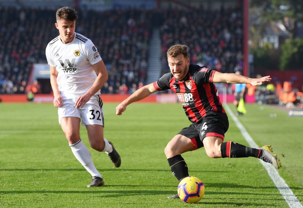 BOURNEMOUTH, ENGLAND - FEBRUARY 23: Ryan Fraser of AFC Bournemouth crosses the ball during the Premier League match between AFC Bournemouth and Wolverhampton Wanderers at Vitality Stadium on February 23, 2019 in Bournemouth, United Kingdom. (Photo by Mike Hewitt/Getty Images)