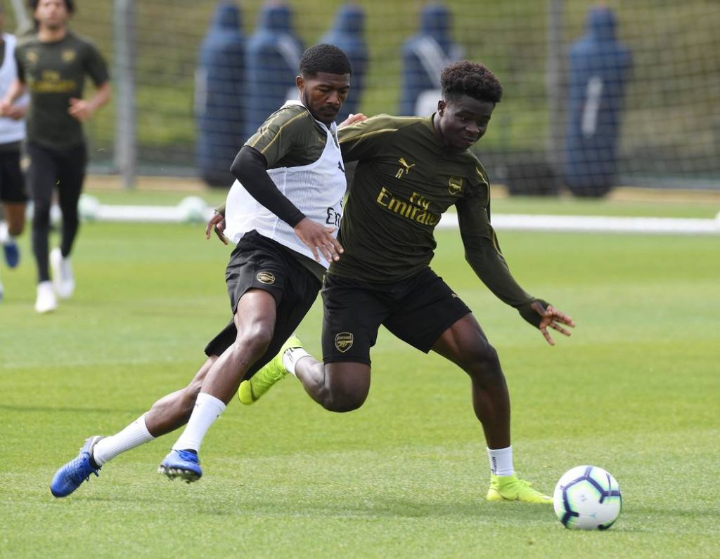 ST ALBANS, ENGLAND - APRIL 23: of Arsenal during a training session at London Colney on April 23, 2019 in St Albans, England. (Photo by Stuart MacFarlane/Arsenal FC via Getty Images)
