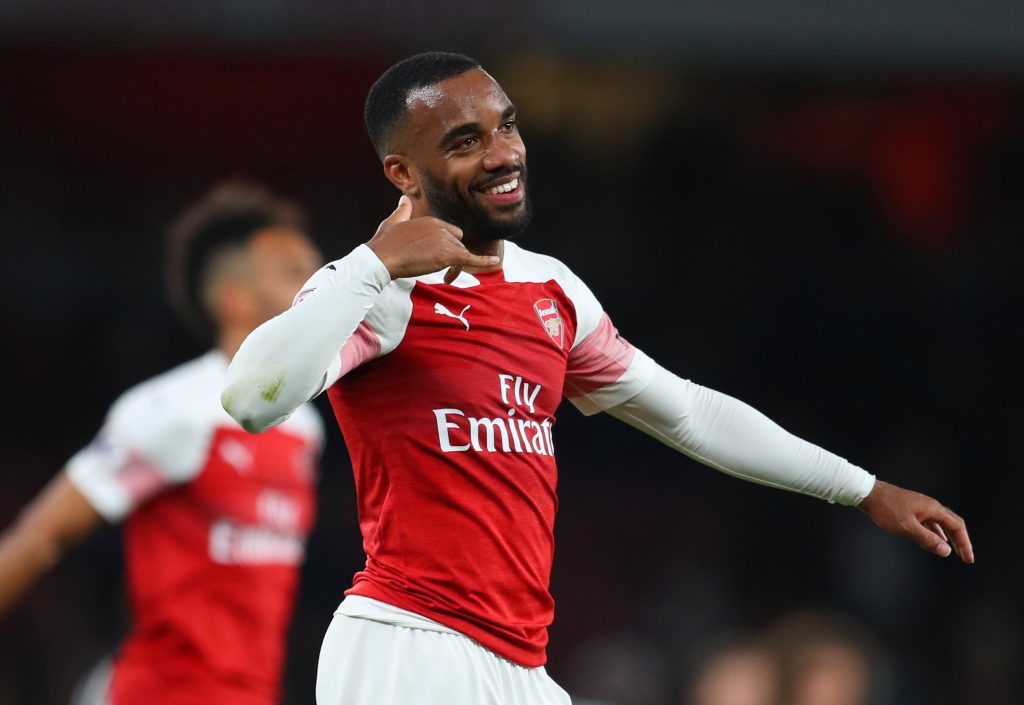 LONDON, ENGLAND - APRIL 01: Alexandre Lacazette of Arsenal celebrates victory after the Premier League match between Arsenal FC and Newcastle United at Emirates Stadium on April 01, 2019 in London, United Kingdom. (Photo by Catherine Ivill/Getty Images)