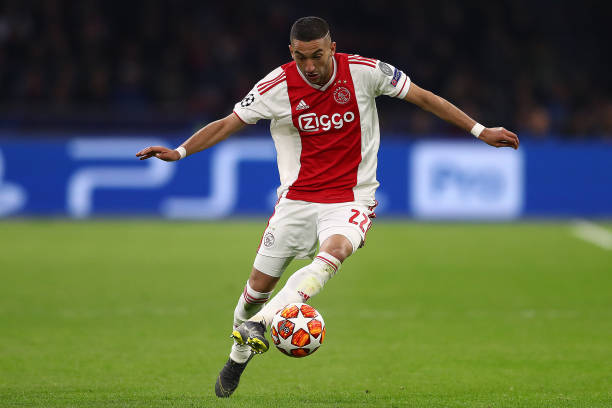 AMSTERDAM, NETHERLANDS - APRIL 10:  Hakim Ziyech of Ajax during the UEFA Champions League Quarter Final first leg match between Ajax and Juventus at Johan Cruyff Arena on April 10, 2019 in Amsterdam, Netherlands. (Photo by Michael Steele/Getty Images)