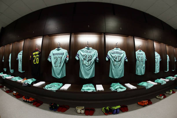 SINGAPORE - JULY 28: General view of Arsenal dressing room ahead of the International Champions Cup match between Arsenal and Paris Saint Germain at the National Stadium on July 28, 2018 in Singapore. (Photo by Suhaimi Abdullah/Getty Images for ICC)