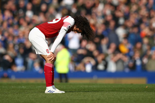 LIVERPOOL, ENGLAND - APRIL 07: Matteo Guendouzi of Arsenal reacts during the Premier League match between Everton FC and Arsenal FC at Goodison Park on April 07, 2019 in Liverpool, United Kingdom. (Photo by Jan Kruger/Getty Images)