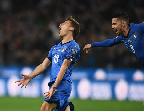 UDINE, ITALY - MARCH 23:  Nicolo Barella of Italy celebrates after scoring the opening goal during the 2020 UEFA European Championships group J qualifying match between Italy and Finland at Stadio Friuli on March 23, 2019 in Udine, Italy.  (Photo by Claudio Villa/Getty Images)