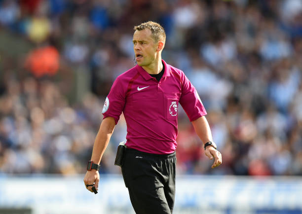 HUDDERSFIELD, ENGLAND - AUGUST 26: Referee Stuart Atwell during the Premier League match between Huddersfield Town and Southampton at John Smith's Stadium on August 26, 2017 in Huddersfield, England. (Photo by Tony Marshall/Getty Images)