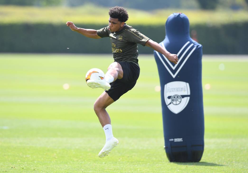 ST ALBANS, ENGLAND - MAY 16: Xavier Amaechi of Arsenal during a training session at London Colney on May 16, 2019, in St Albans, England. (Photo by Stuart MacFarlane/Arsenal FC via Getty Images)