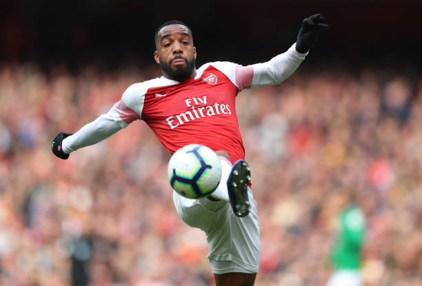 LONDON, ENGLAND - MAY 05: Alexandre Lacazette of Arsenal  during the Premier League match between Arsenal FC and Brighton & Hove Albion at Emirates Stadium on May 05, 2019 in London, United Kingdom. (Photo by Catherine Ivill/Getty Images)