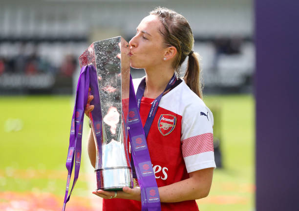 Daily Mail football: BOREHAMWOOD, ENGLAND - MAY 11: Jordan Nobbs of Arsenal celebrates with the Women's Super League trophy after the WSL match between Arsenal Women and Manchester City Women at Meadow Park on May 11, 2019 in Borehamwood, England. (Photo by Catherine Ivill/Getty Images)